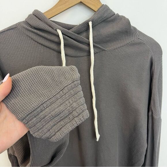 Pact Waffle Thermal Pullover Hoodie Grey/Purple Organic Cotton Size Large - Picture 6 of 15